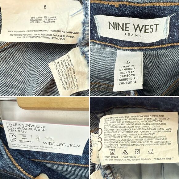 Nine West Wide Leg Jean Size 6 Dark Wash Decorative Studs High Rise Stretch - Picture 5 of 16